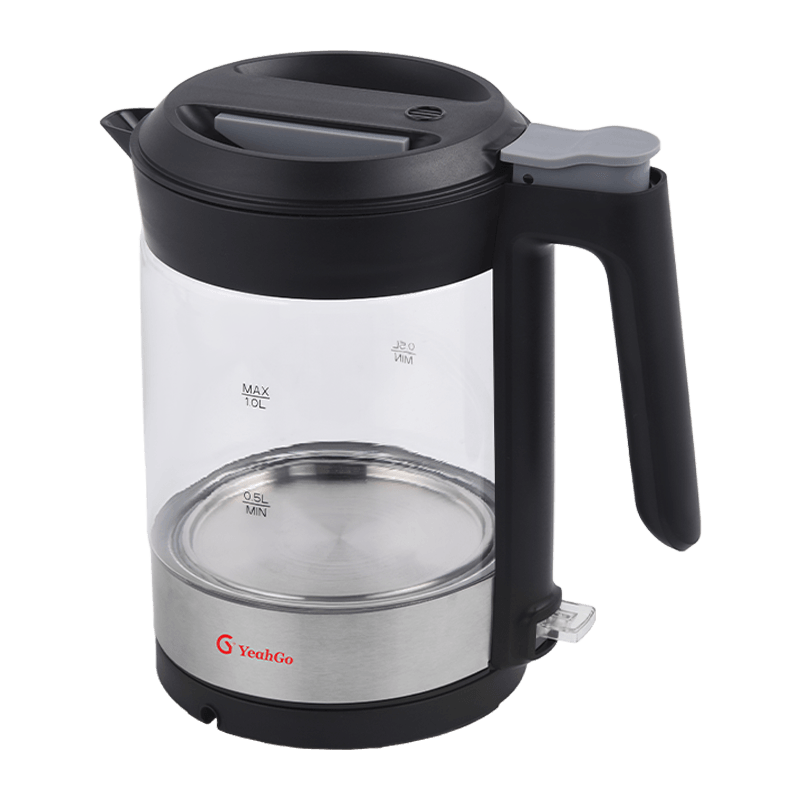 1.0L Anti-tip High Borosilicate Glass Electric Kettle with Stainless Steel Decorative Ring