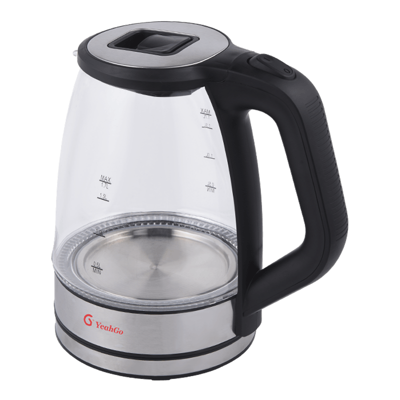 1.7L Manual Pull Lid Double Stainless Steel Wrapped High Borosilicate Glass Kettle