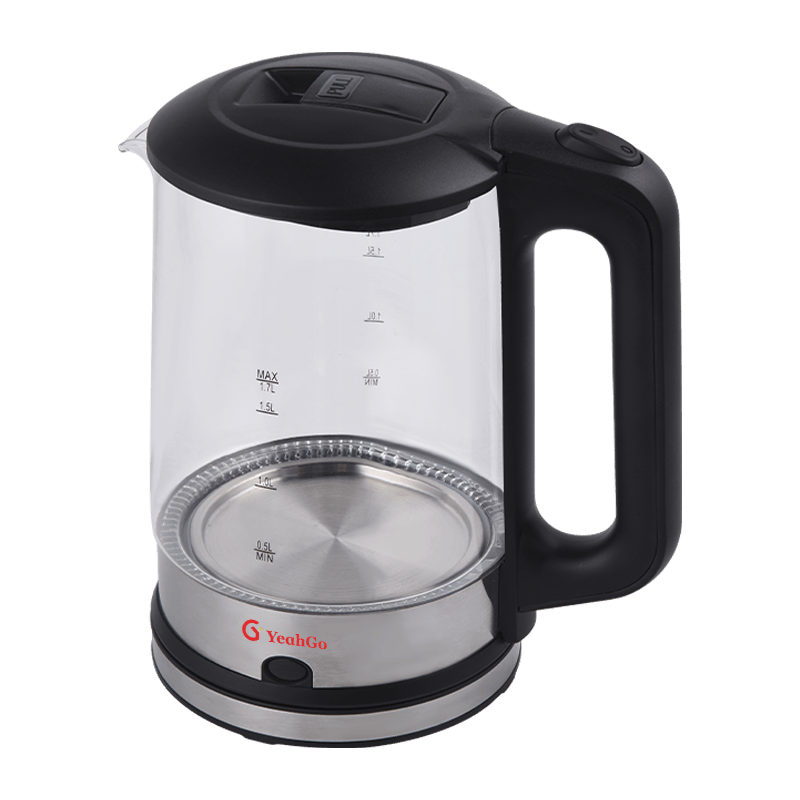 1.7L bottom stainless steel wrapped high borosilicate cylindrical shaped Glass kettle