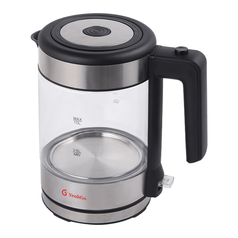 1.0L Eco-Friendly Glass Kettle with Spring-Loaded Lid