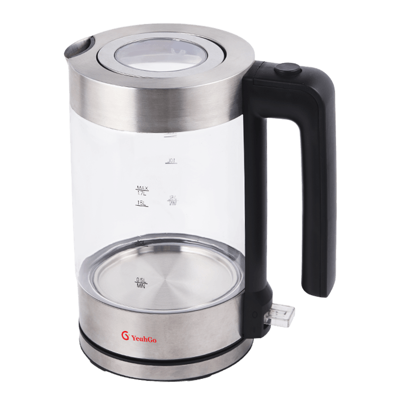 1.7L stainless steel trimmed high borosilicate cylindrical shaped glass kettle