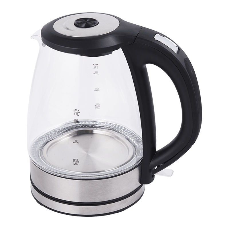 1.7L One-touch spring pop-up lid stainless steel wrapped high borosilicate Glass kettle