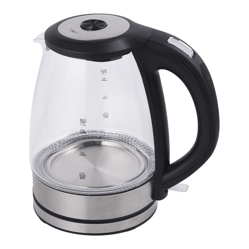 1.7L One-touch spring pop-up lid stainless steel wrapped high borosilicate Glass kettle